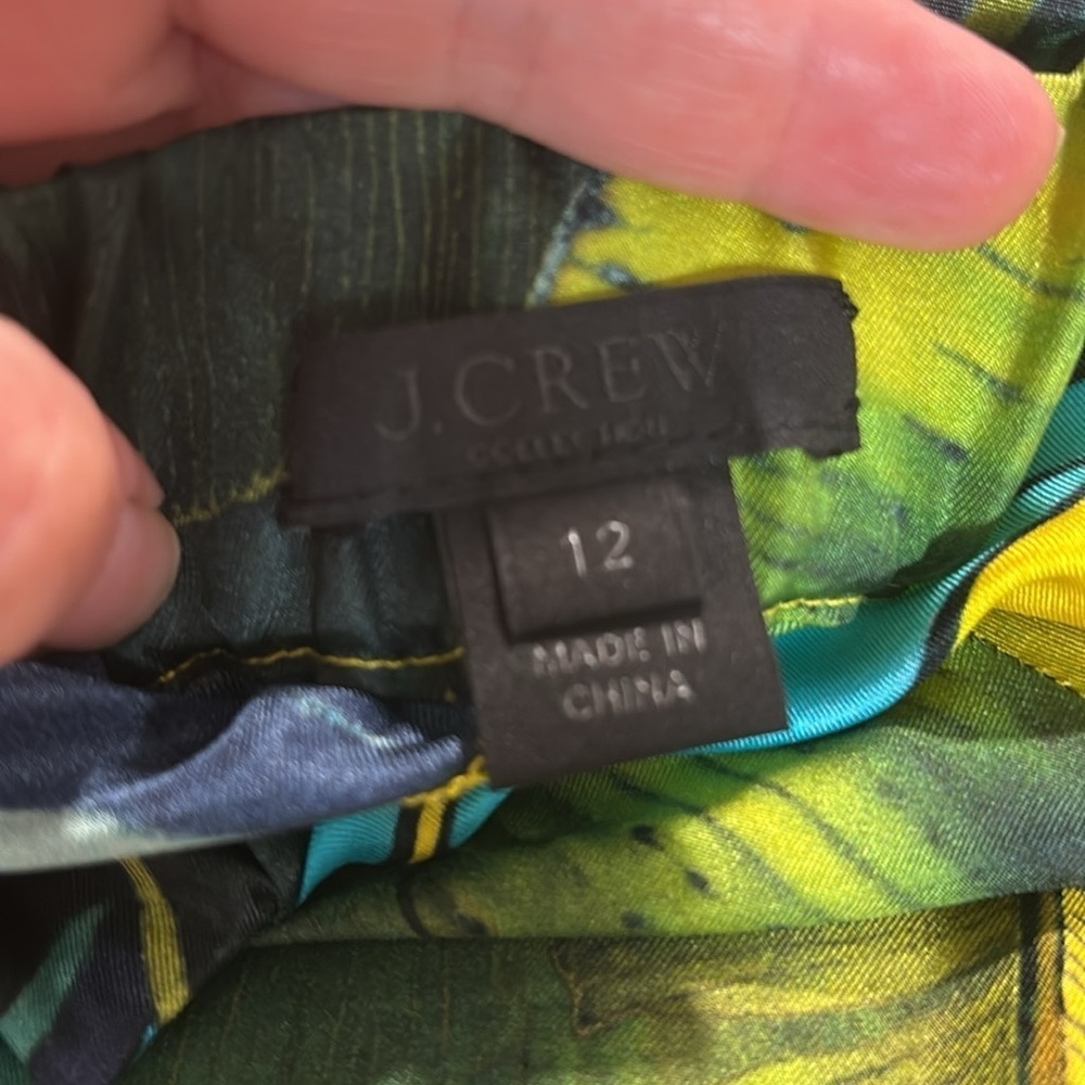J. Crew 100% silk Jungle Tropical tapered pull on pant size 12 - Picture 6 of 10